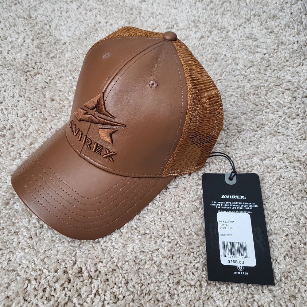 NWT! Avirex Leather Trucker Hat